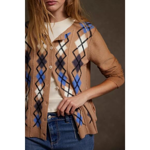 We The Free Aydin Plaid School Girl Cardi Tan Combo - Picture 3 of 5